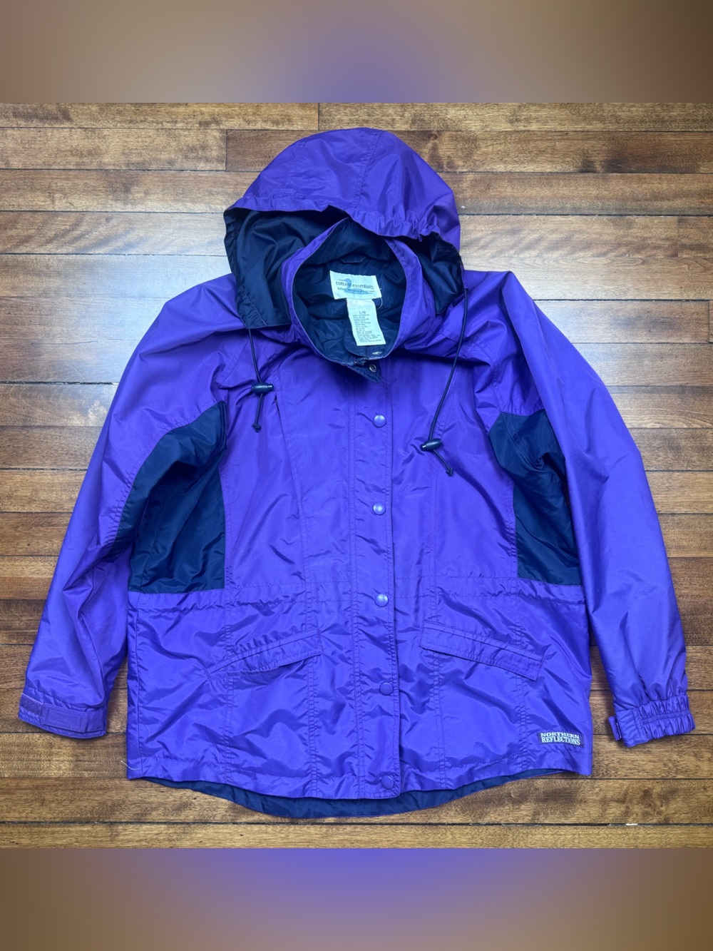Vintage Northern Reflections Cottage Essentials Purple and Black Hooded Raincoat